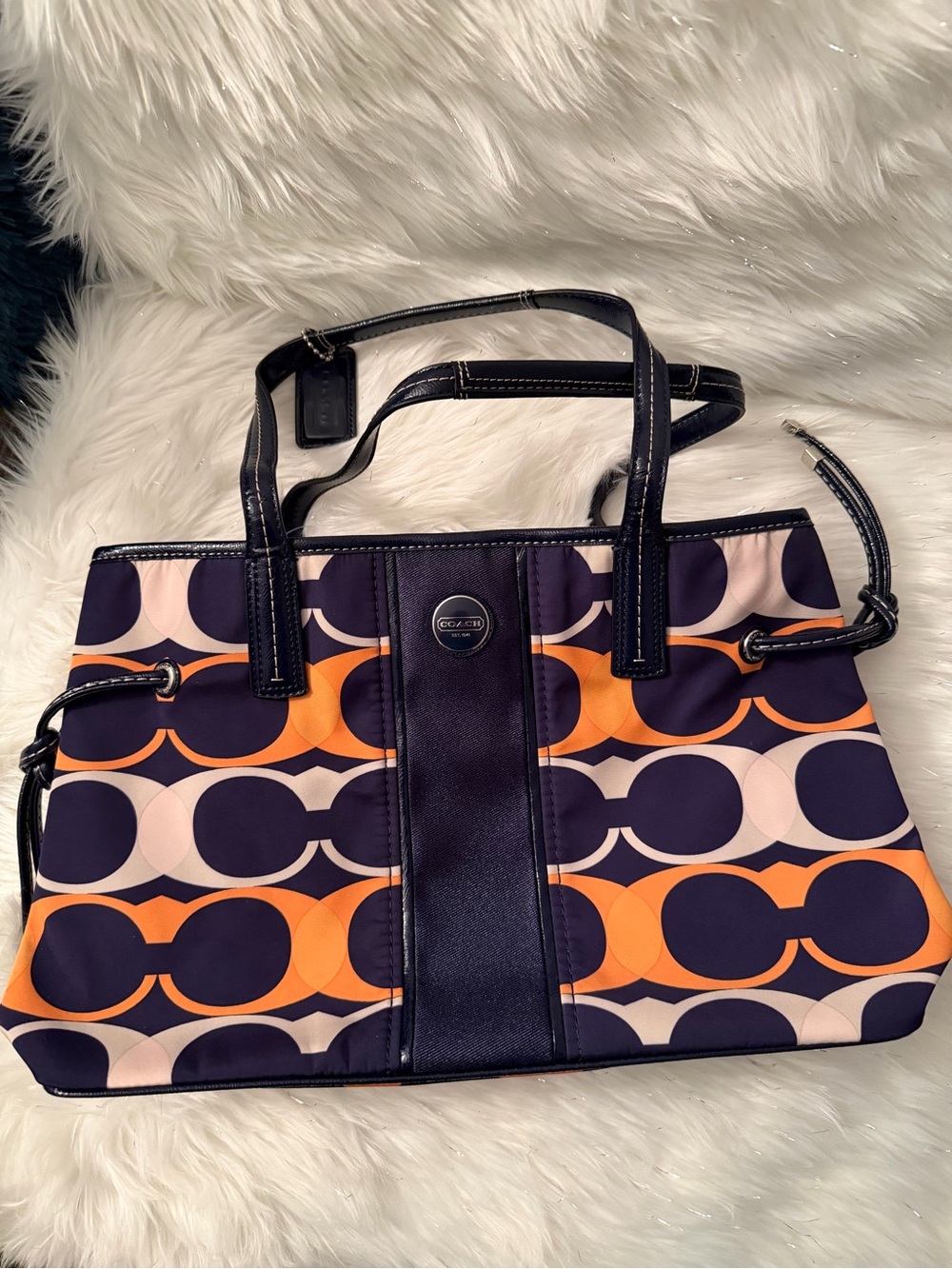 Coach Navy, Orange and Cream Signature Geo Tote